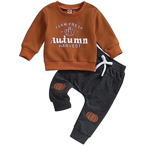 Baby Boy Pumpkin Long Sweatshirt & Pants - Toddler Halloween Outfit