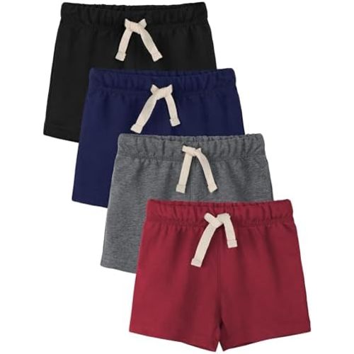 4 Pack Toddler Boys Shorts French Terry Boys Cotton Shorts with Drawstring Casual Elastic Waist