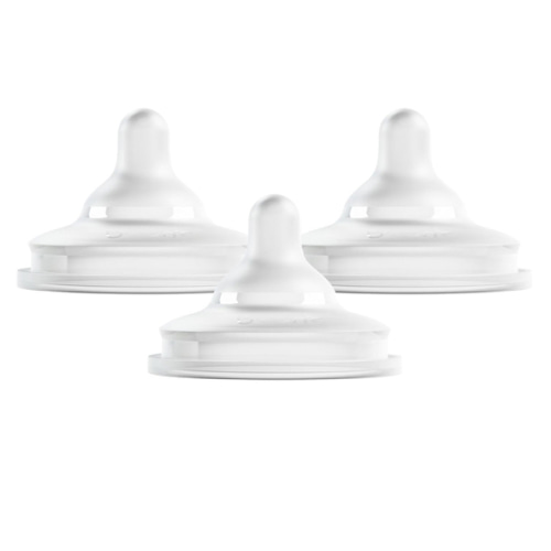 Boon Nursh Curve Silicone Baby Bottle Nipples - Platinum Food-Safe Silicone Bottle Nipples – Medium Flow Nipples for Baby Bottles - Baby Bottle-Feeding Supplies - 3 Count