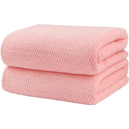 HOMEXCEL Bath Towel Set Pack of 2, (27 x 54 Inches) Microfiber Ultra Soft Highly Absorbent Bath Towel, Lightweight and Quick Drying Towels for Body, Sport, Yoga, SPA, Fitness, Pink