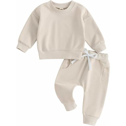 Fernvia Toddler Baby Girl Clothes 3 6 9 12 18 24 Months Fall Outfits Solid Long Sleeve Sweatshirt Tops + Pants Set