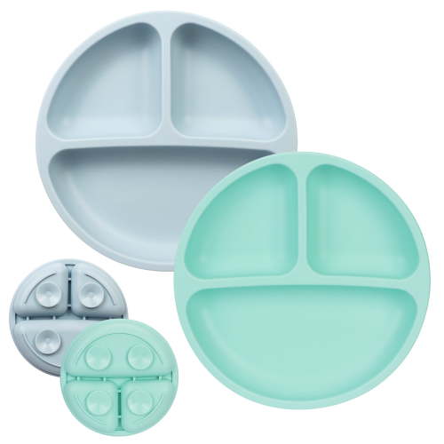 Homelove Round Suction Silicone Plates for Babies Plates for Toddlers,Silicone Grip Dish Baby Toddler Plate Plates Stay Put with Suction Microwave Dishwasher Safe With 4 Suction Cups Blue+Green