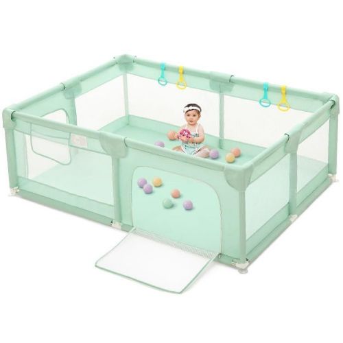 GOTGELIF 74"x50" 4-Panel Baby Playpen Spacious & Secure Portable Playard Green