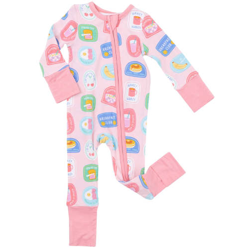 2-Way Zip Romper, Breakfast Club Patches Pink