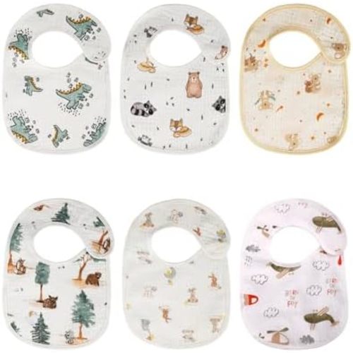 Muslin Baby Bibs, Snap Drool Bibs for Baby Girls Boys, Organic Cotton Lap-shoulder Bibs for Feeding with Waterproof Back