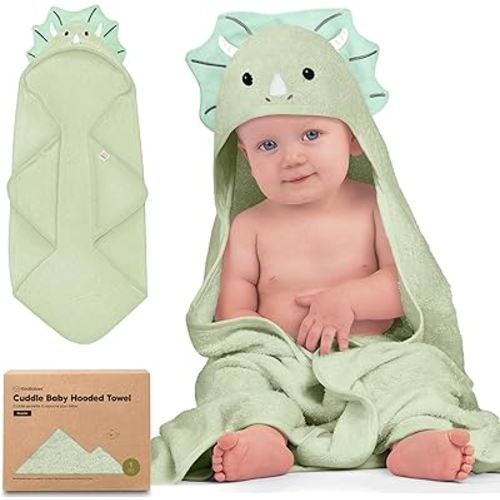 KeaBabies Hooded Baby Towel for Newborn - Viscose Derived from Bamboo Large Baby Bath Towels with Hood for Boys, Girls, Toddler, Extra Absorbent & Soft Newborn Bath Essentials (Triceratops)