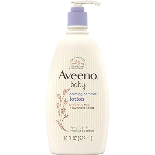 AVEENO BABY Calming Comfort Moisturizing Lotion with Relaxing Lavender & Vanilla Scents, Non-Greasy Body Lotion with Natural Oatmeal & Dimethicone, Paraben- & Phthalate-Free, 18 fl. Oz