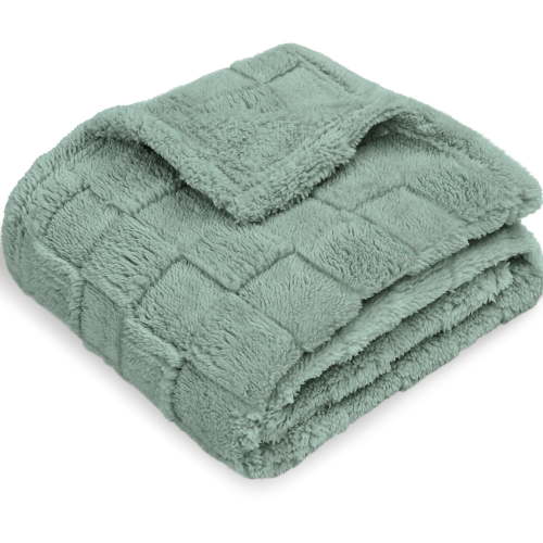 Homritar Boys 100% Polyester Soft and Cozy 3D Checkerboard Flannel Baby Blanket, Sage Green