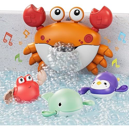 TUMAMA Baby Bath Toy,Bath Bubble Maker Machine with Music,3 Bathtub Wind-Up Toys,Crab Shower Water Toy for Toddlers Kids Boys Grils (Orange)