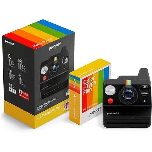 Polaroid Now+ 3rd Generation I-Type Instant Camera + Film Bundle - Now+ Bluetooth App Controlled Black Camera + 16 Color Photos (6562)