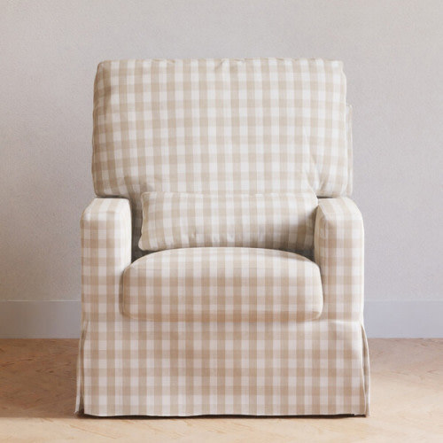 Crawford Pillowback Comfort Swivel Glider, Tan Gingham - Namesake | Maisonette