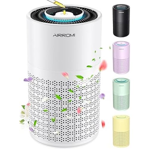 AIRROMI Air Purifier for Bedroom with HEPA 3-in-1 Filter, Pet Air Purifier for Home Cat Pee Smell, Covers Upto 990 Ft², Quiet 360° intake Air Cleaner for pet hair,allergies,Dust,Smoke A2001 White