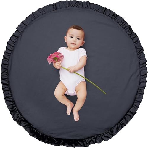 ABREEZE Baby Cotton Play Mat Soft Crawling Mat White Detachable Washable Game Blanket Floor Playmats Kids Infant Child Activity Round Rug Home Room Decor (Dark Grey)