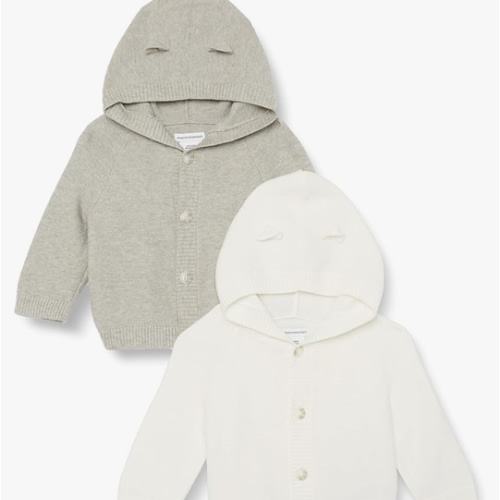 Amazon Essentials Unisex Babies' Hooded Sweater, Pack of 2, 3-6M