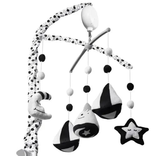 FEISIKE Baby Crib Mobile, Crib Toys Hanging with 35 Lullabies, 3 Modes Digital Musical Box(Turn Only, Music Only, Turn & Music Newborn Baby Toys Black/White for Boys and Grils