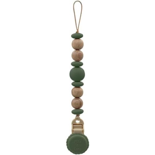 Silicone Pacifier Clip – Metal-Free, Rust-Free, 100% Food-Grade Silicone and Natural Beech Wood, Secure Pacifier Holder – Olive - Mila & Lulu