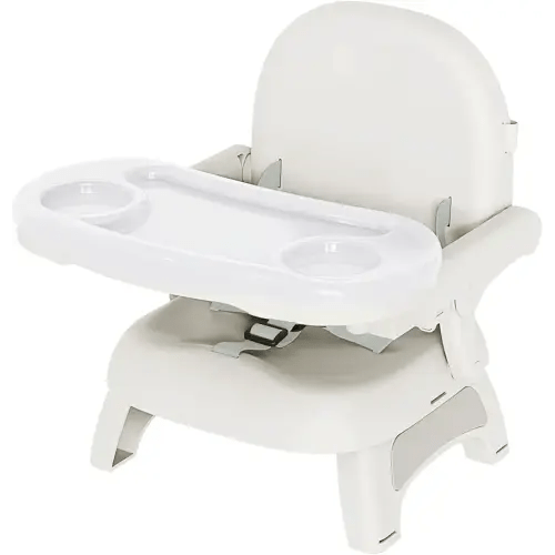 Booster Seat for Kitchen Chair, 3-in-1 Foldable Baby Booster Seat with Removable Dual Tray & 3-Point Harness, Portable Toddler Booster Chair for Dinning Table, Travel, Outdoor Camping, Gray