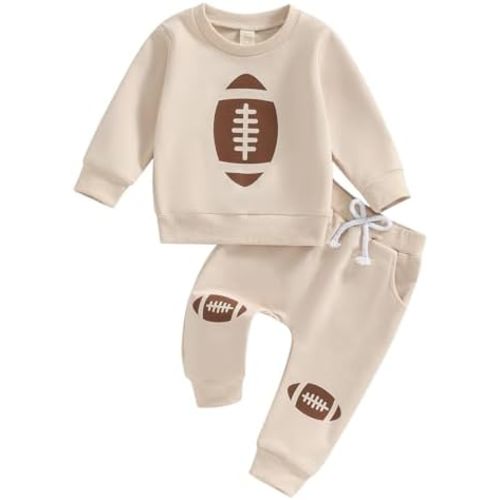 Infant Baby Boy Outfits Football Print Sweatshirt Top with Elastic Pant 2Pcs Toddler Fall Winter Clothes Set