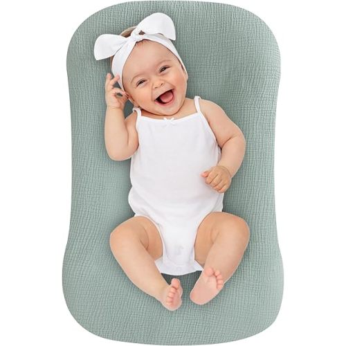 UBBCARE Muslin Baby Lounger Cover, Baby Nest Sleeper Cover for Baby Boys and Girls, Washable Slipcover Fit Infant Lounger, Organic Lounger Cover for Newborn - Green