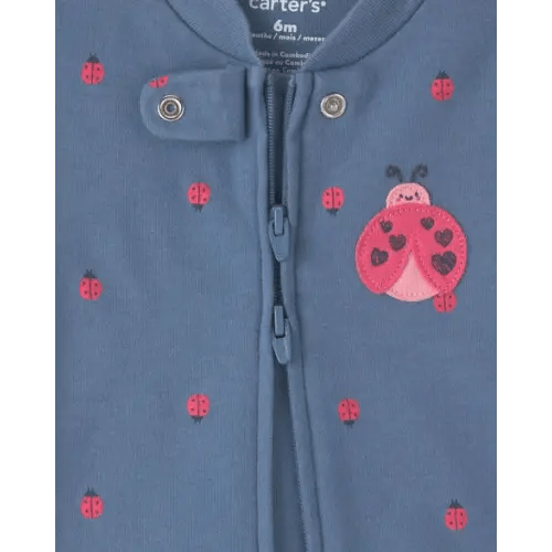 Baby Girl Ladybug 100% Cotton 2-Way Zip Sleep & Play Pajamas - Blue | Carter's