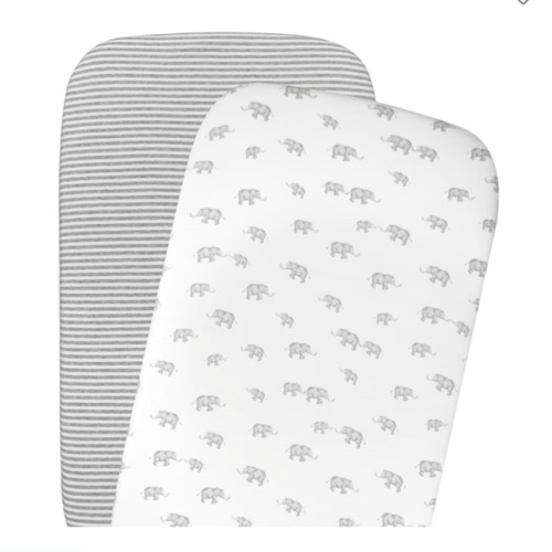 Living Textiles 2 Pack Bedside Bassinet Fitted Sheet Grey Elephant | Cradle | Baby Bunting AU
