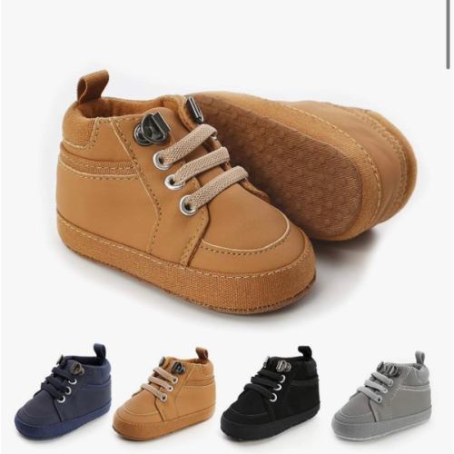 Meckior Toddler Baby Boys Girls High Tops Ankle Sneakers Soft Anti-Slip Sole PU Leather Moccasins Infant Newborn Prewalker First Walking Crib Shoes