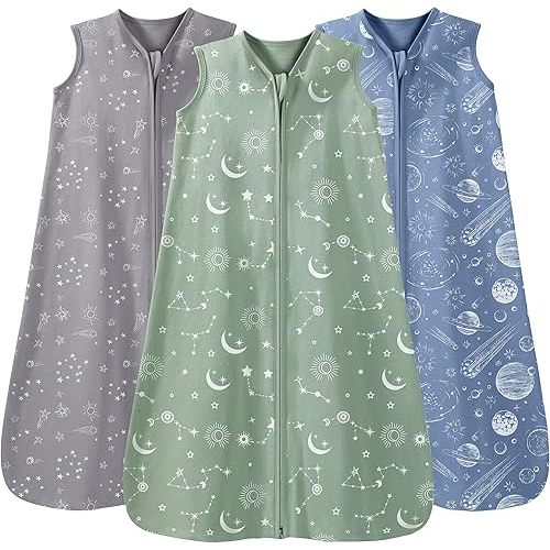 Baby Sleep Sack 0-6 Months 3 Pack 100% Cotton Lightweight 0.5 TOG Wearable Blanket Baby Sleep Bag with 2-Way Zipper for Newborn Infant