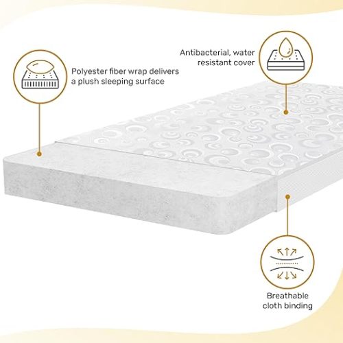 Dream On Me 2-in-1 Breathable Two-Sided 3" Portable Mini Crib Mattress, Greenguard Gold Certified, Vinyl and Breathable Fabric, White
