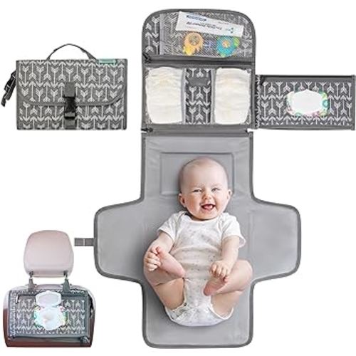 Kopi Baby Portable Diaper Changing Pad - Baby Diaper Changer Travel Bag with Wipes Pocket, Smart Design Portable Changing Mat, Infant Travel Station Kit, Gift for Newborn Girl & Boy - Premium