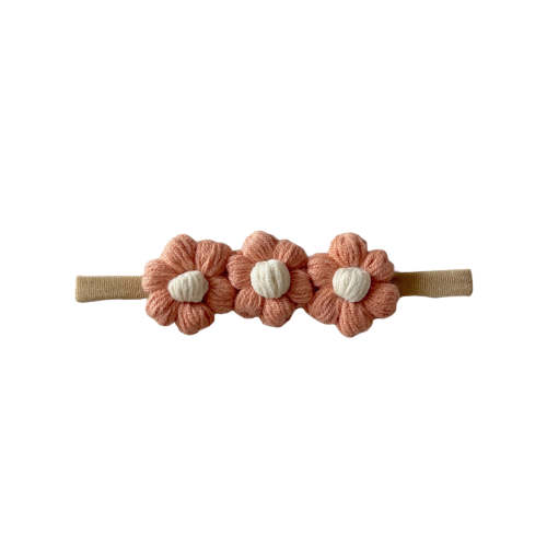Crochet Flower Headband, Rose/Ivory