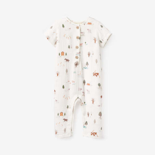 On the Farm Organic Muslin Short Sleeve Jumpsuit WHITE / 3-6M