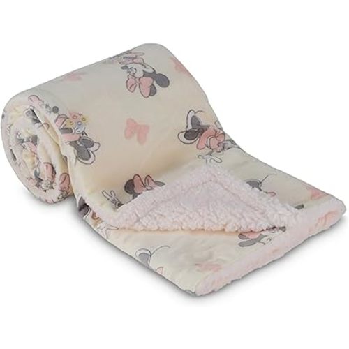 Disney Character Fuzzy Double Sided Mink and Sherpa Baby Blanket, Ultra-Soft and Plush Mink Sherpa Newborn Throw for Infants, Measures 30x40 (Mickey, Minnie, Pooh, Dumbo)