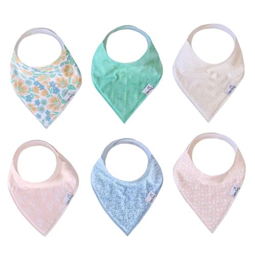 Copper Pearl 6 Pack Soft Cotton Baby Bibs for Drooling and Teething, Absorbent Drool Bibs for Baby Girl, Adjustable to Fit Newborns to Toddlers, Tons of Styles (Sophie Set)