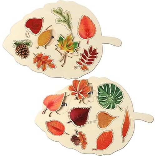 Kathfly 2 Pieces Leaf Wooden Jigsaw Puzzles Leaf Puzzle Montessori Toy Montessori Puzzle Early Educational Learning Puzzle for Birthday Gift Early Education School(Classic)