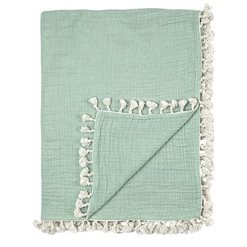 Crane Baby Muslin Swaddle Blanket, Soft Cotton Lightweight Nursery and Stroller Blanket for Baby Boys & Girls, Evergreen, 30" x 40"