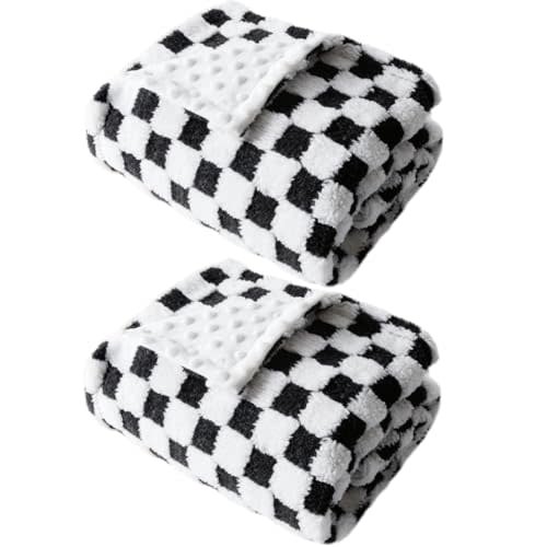 Soft Checkered Baby Blankets for Unisex Girls or Boys Breathable Gender Neutral Nursery Double Layer Blankets with Dotted Backing for Newborn Toddlers (30” X 40”)