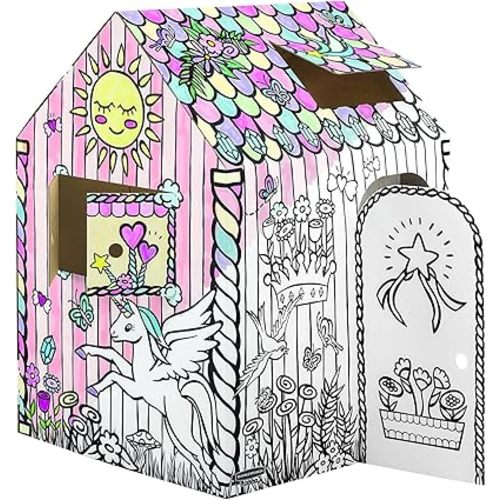 Bankers Box at Play Color in Unicorn Playhouse, Cardboard Playhouse and Life Size Craft Activity for Kids and Families