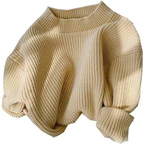 Baby Girl Cardigan Knit Sweater, Chunky Crewneck Long Sleeve Sweaters for Infant Toddler