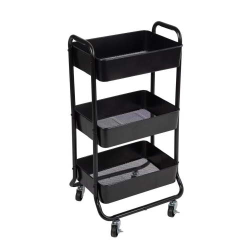 Mainstays 3 Tier Metal Utility Cart, Rich Black, Easy Rolling
