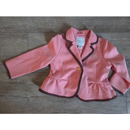 Janie and Jack Pink Peplum Blazer Jacket Gold Dog Crest 12-18 Months Equestrian