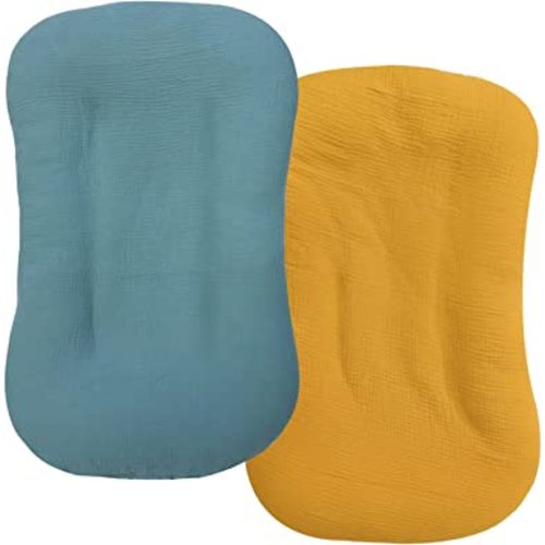 Muslin Baby Lounger Cover 2 Pack, Organic Cotton Removable Slipcover for Newborn,Baby Padded Lounger Infant Floor Seat Cover for Boys Girls (Blue Ginger)