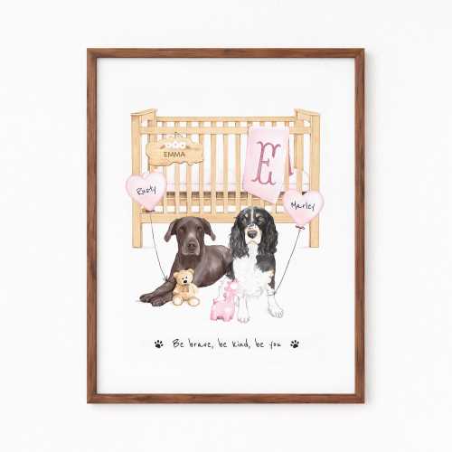 Custom Watercolor Pet Art for Nursery | Personalized Nursery Keepsake | Baby Shower Gift | Dog Nursery Wall Decor | Baby Announcement Poster