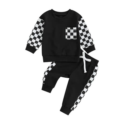 Toddler Baby Boy Fall Winter Outfit Contrast Color Long Sleeve Sweatshirts Stretch Jogger Pants Newborn Clothes Set