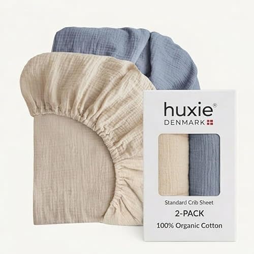 Crib Sheets – Organic Cotton Muslin Fitted Crib Sheet – Standard Size for Baby Boys 28" x 52" Ultra-Soft and Breathable. 2-Pack (Fog/Tradewinds)