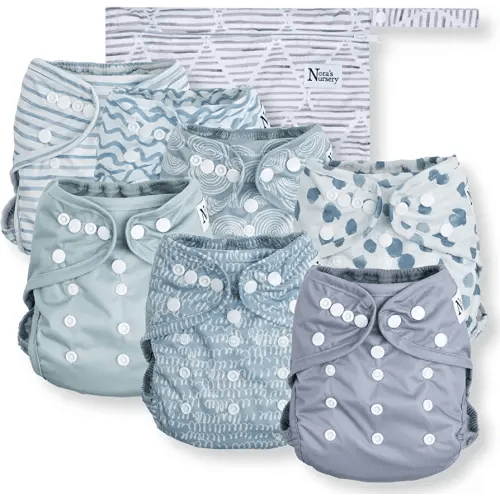 Nora's Nursery Cloth Diaper Cover, Reusable Cover with Snap Closure, Shell for Prefold, Flat, or Fitted Inserts, Includes Wet Bag - Something Blue