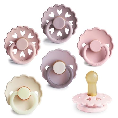 FRIGG Daisy Natural Rubber Baby Pacifier | Made in Denmark | BPA-Free (Blush/Cream, 0-6 Months) 2-Pack