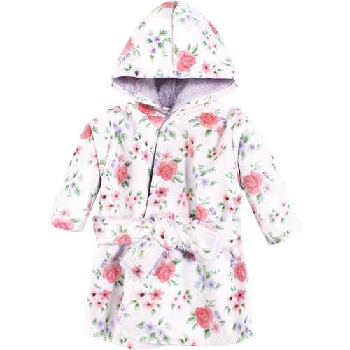 Hudson Baby Infant Girl Mink with Faux Fur Lining Pool and Beach Robe Cover-ups, Vintage Floral, 0-6 Months