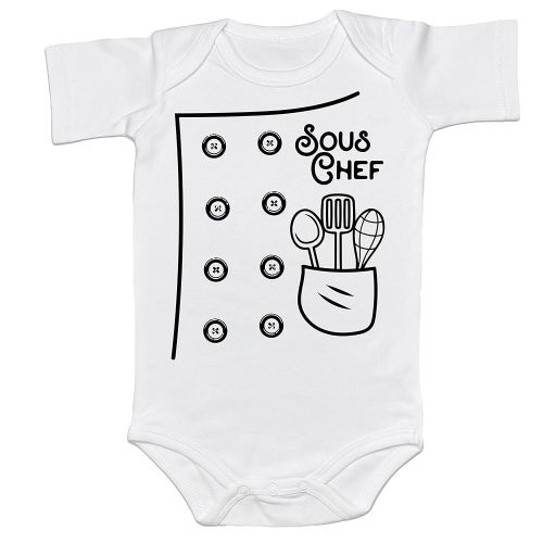 Little Cook Baby Bodysuit Kids Girl Boy SOUS CHEF Shirts Chef Onesie Family Baking Buddy Kitchen Helper Gift for Baker (12-18 Months, Short Sleeve Bodysuit)