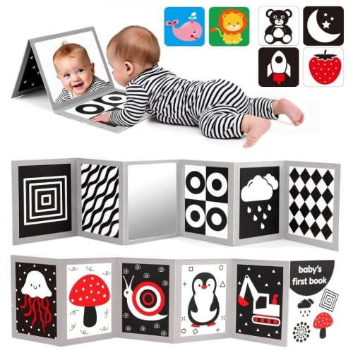 High Contrast Baby Toys for Newborn Black and White Book Infants Toy Tummy Time Mirror for Babies 0-6 6-12 Months