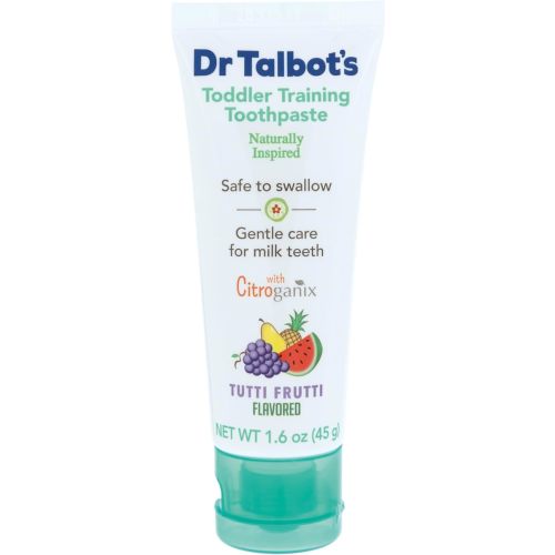 Dr. Talbot’s Toddler Training Toothpaste, Fluoride-Free & Paraben-Free, Naturally Inspired Formula Safe if Swallowed, Tutti Frutti Flavor Kids Love, Promotes Healthy Daily Oral Care Habits, 1 pk.